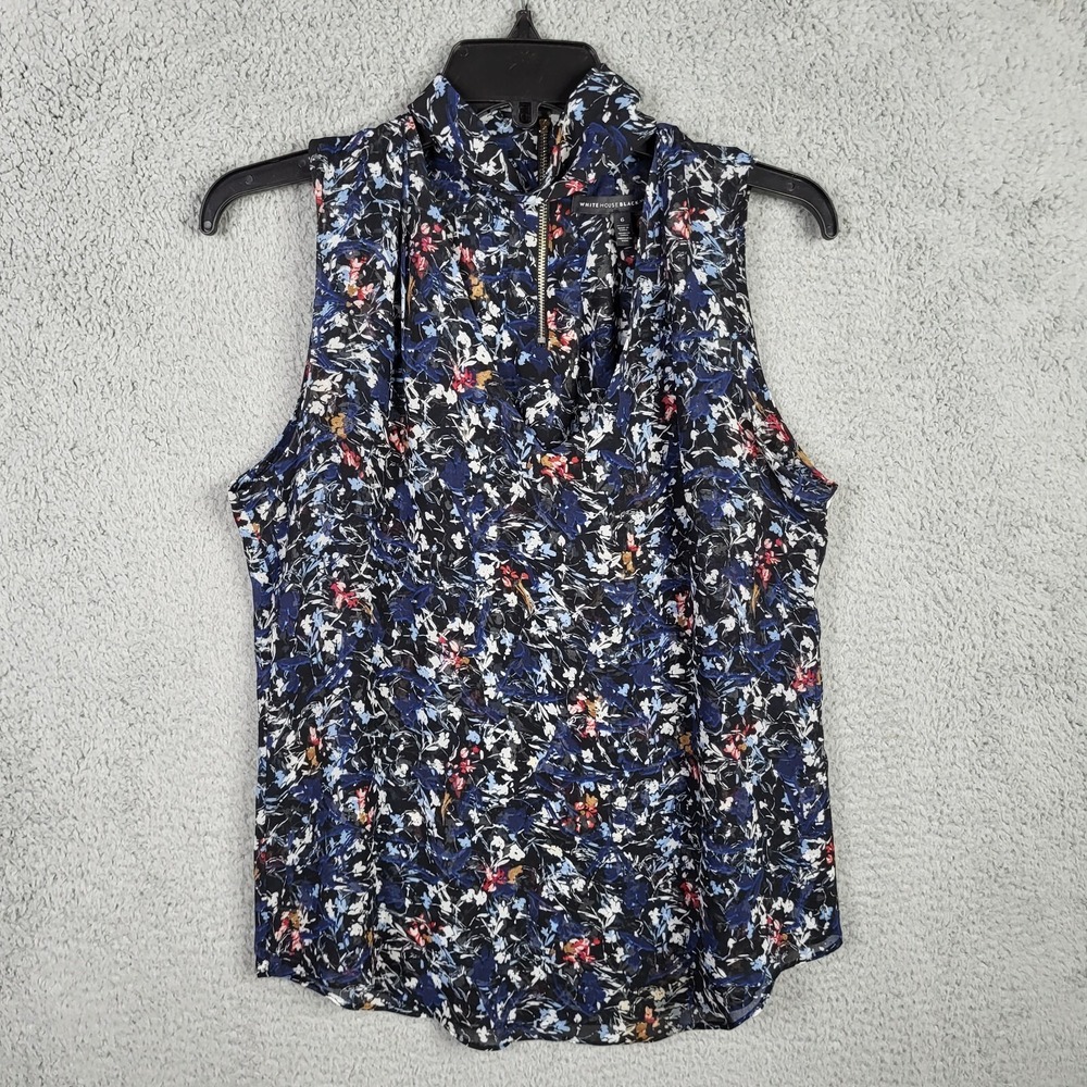 White house black market Women's high neck Floral Printed 1/4 Zipper top Size 6